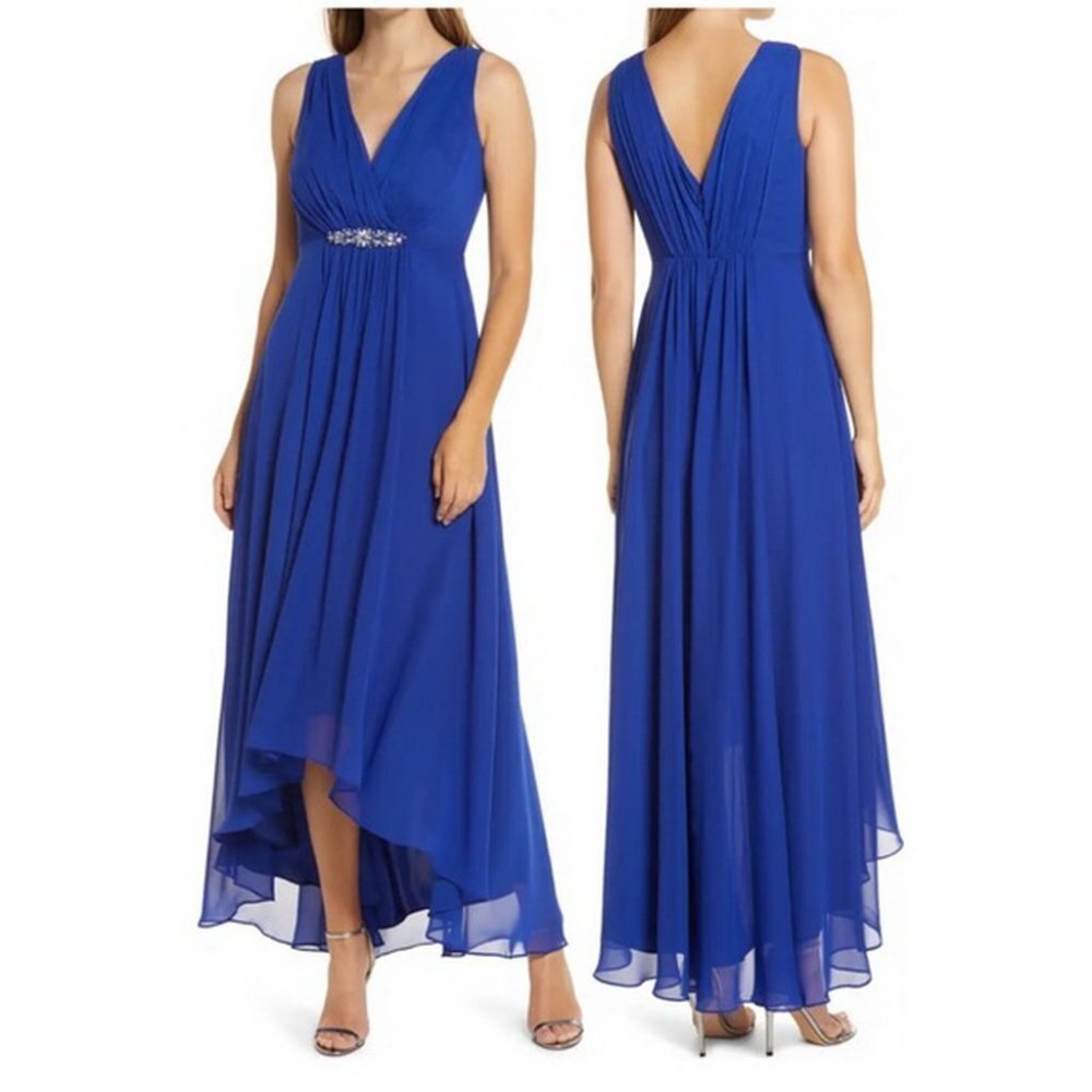 Eliza J Royal Blue Embellished High/Low Chiffon Dress